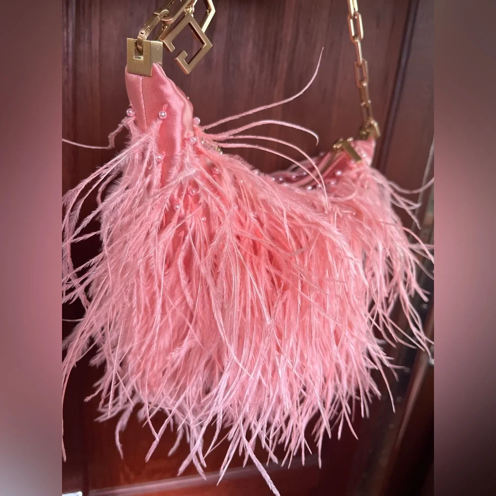 Cult Gaia pink ostrich feather- Gia Shoulder Bag Azalea - Picture 12 of 15